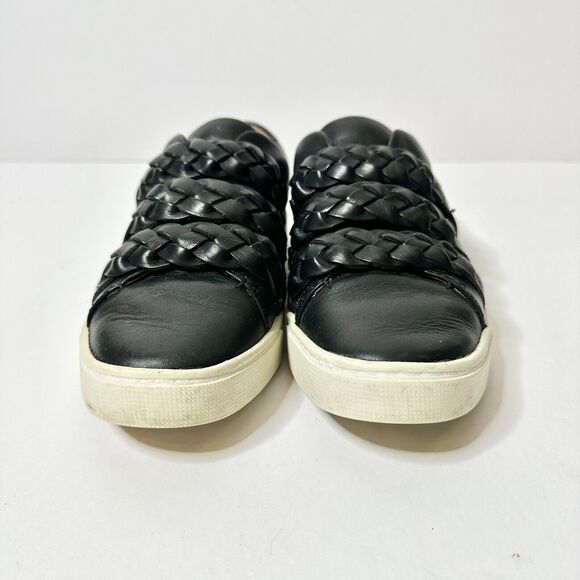 Frye Sneaker Women 7 1/2 M Black Ivy Braid Strap Leather Rubber Indie Athleisure - Picture 5 of 8